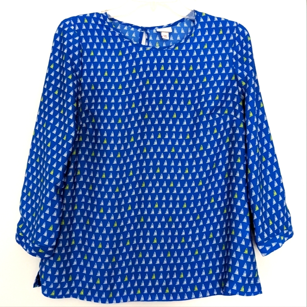 Merona Blue Sailboat 3/4 Sleeve Polyester Top, WS